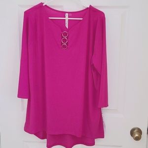 NY COLLECTION Women's Fuchsia Long-Sleeve Tunic with Ring Detail 2X